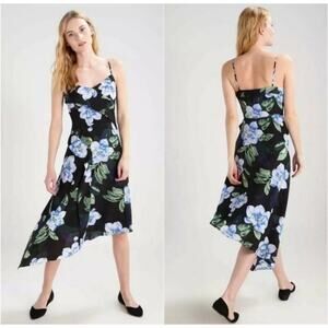 NEW Banana Republic Black Floral Asymmetrical Strappy Wrap‎ Ruffle Dress 8